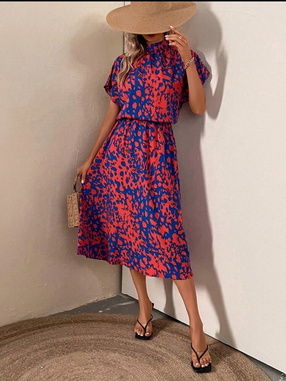 SHEIN Blue and Orange Midi Dress